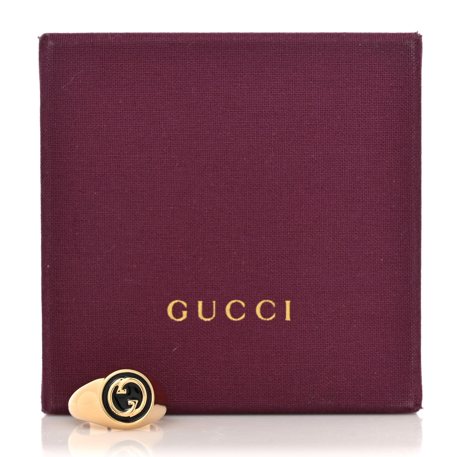 Gucci Metal Enamel Interlocking G Ring 56 7.5 Gold Black 7 of 7
