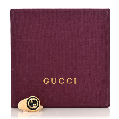 Gucci Metal Enamel Interlocking G Ring 56 7.5 Gold Black 7 of 7