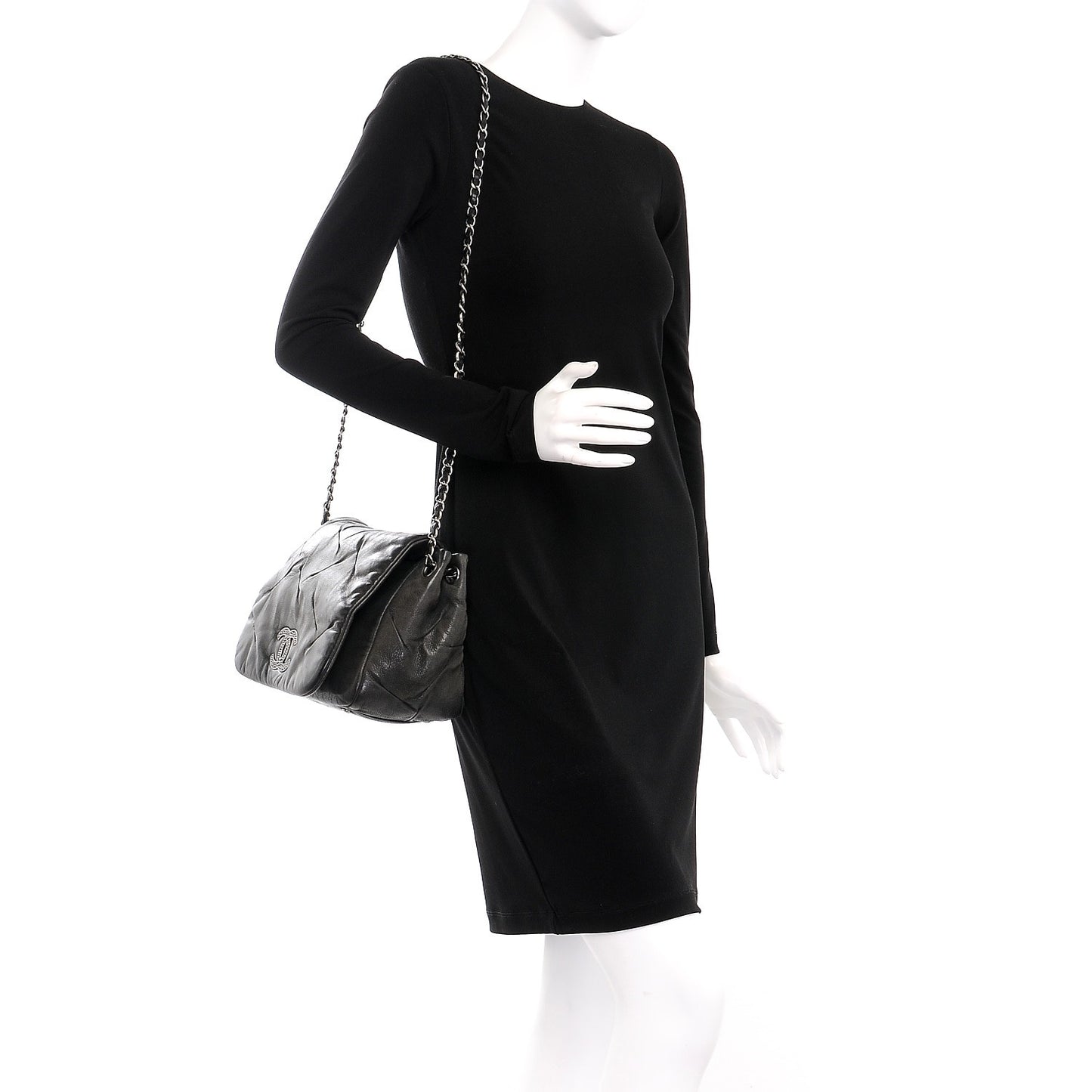 Iridescent Calfskin Glint Accordion Flap Black