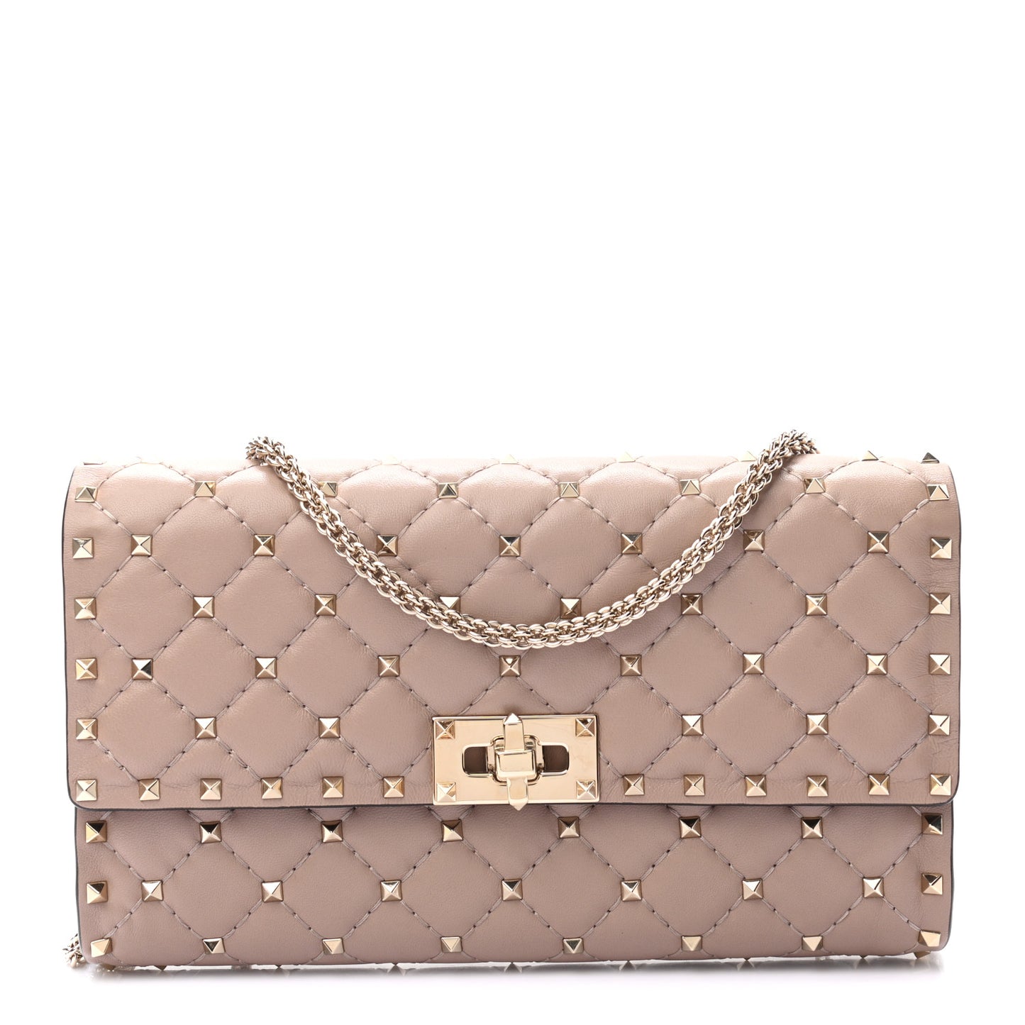 Lambskin Rockstud Spike Wallet on Chain Poudre