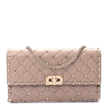 Valentino Garavani Lambskin Rockstud Spike Wallet on Chain Poudre 1 of 11