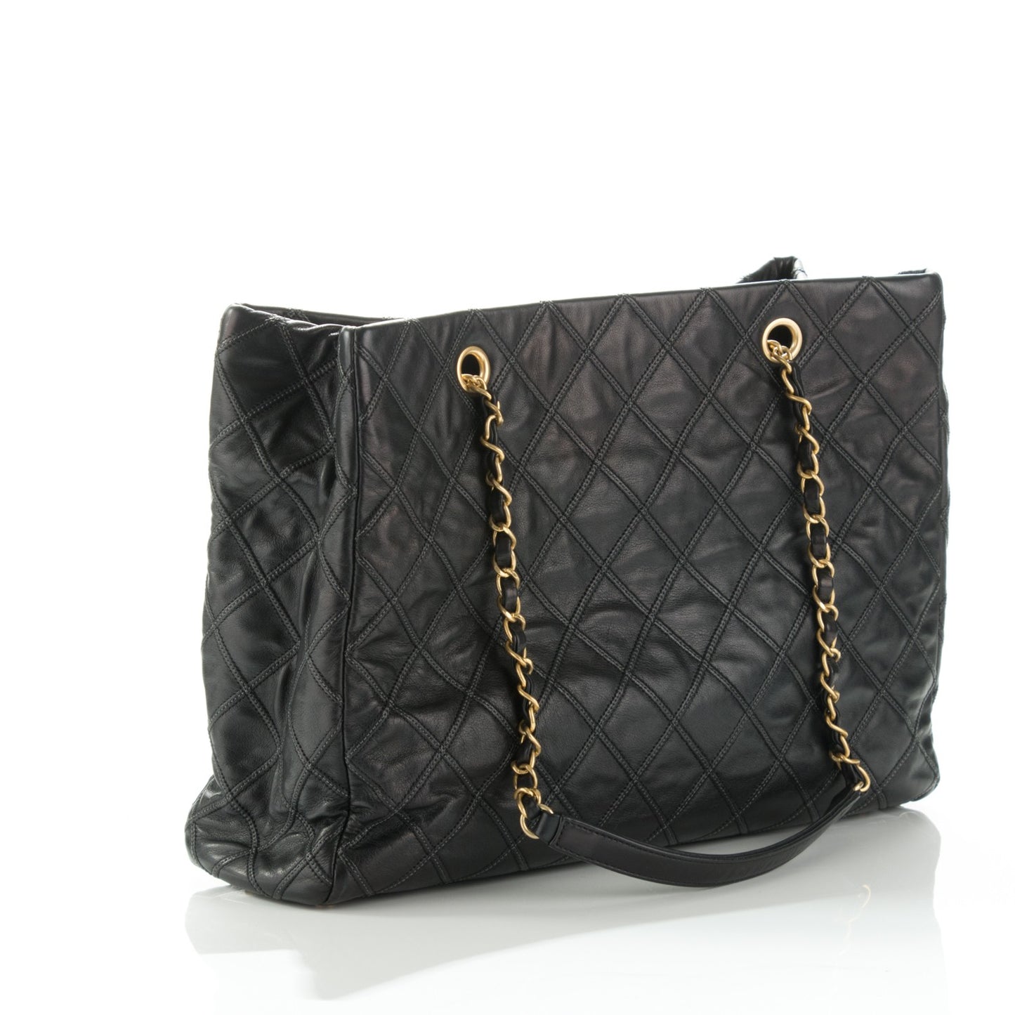 Calfskin Stitched Thin City Tote Black