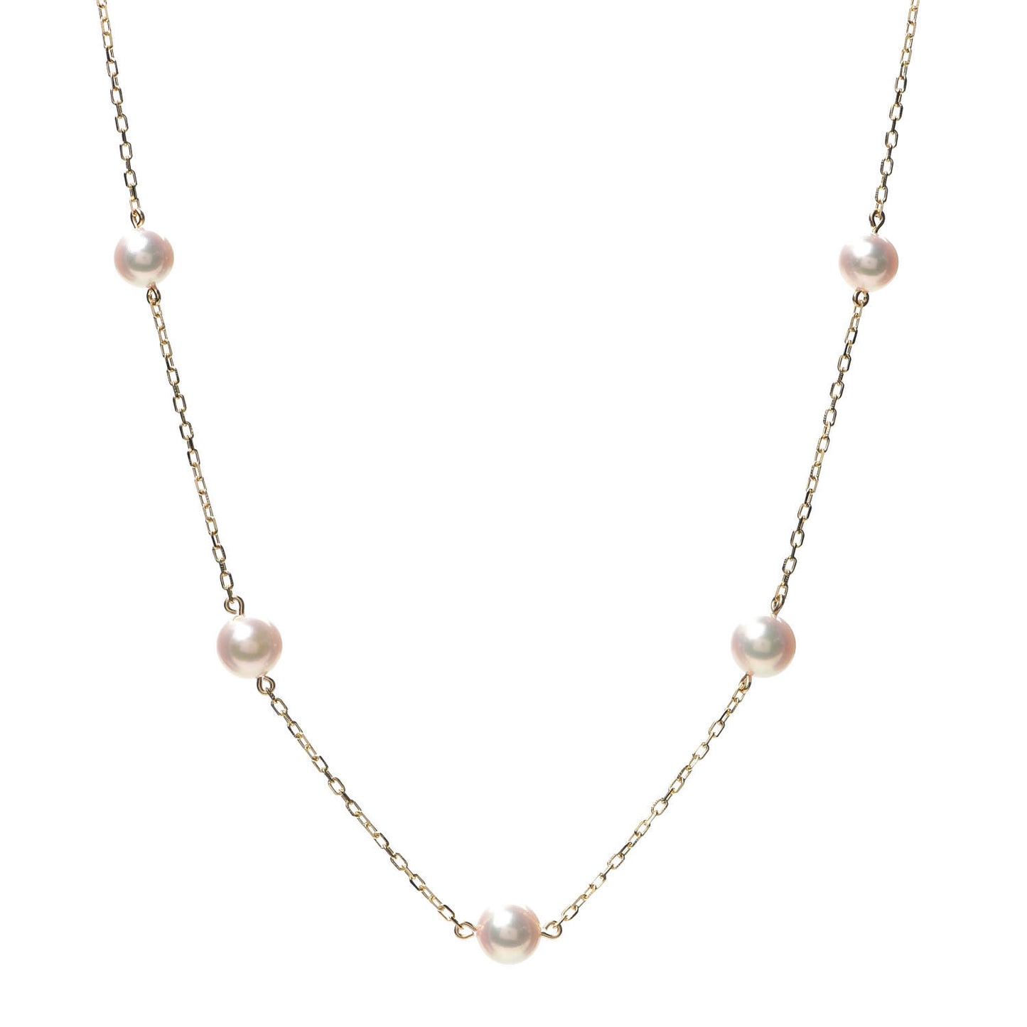 18K Yellow Gold Akoya Pearl 4.5-6mm Station Necklace