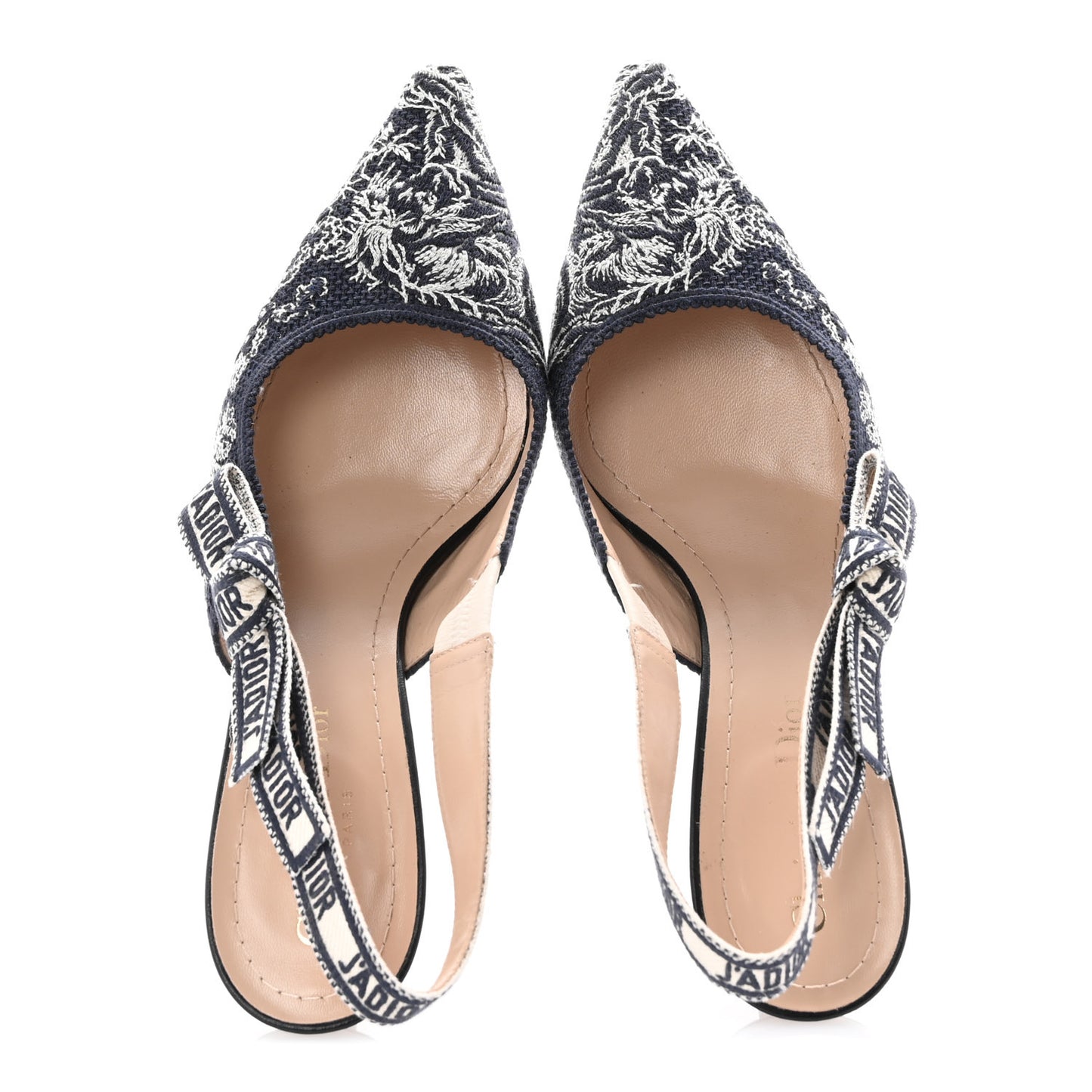 Toile de Jouy Ribbon Embroidered J'Adior Slingback 65mm Pumps 38 Blue Off White