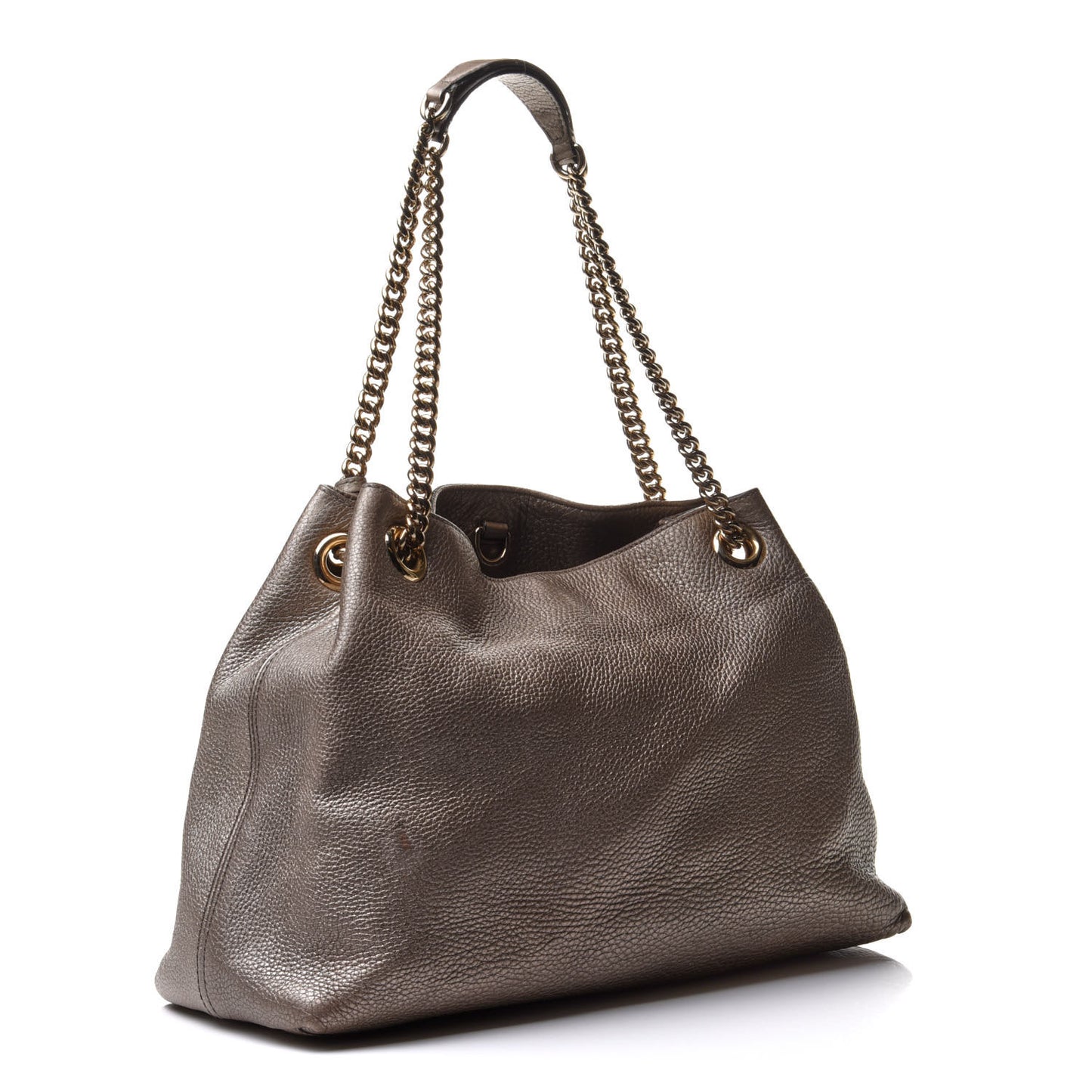 Metallic Pebbled Calfskin Medium Soho Chain Shoulder Bag Golden Beige