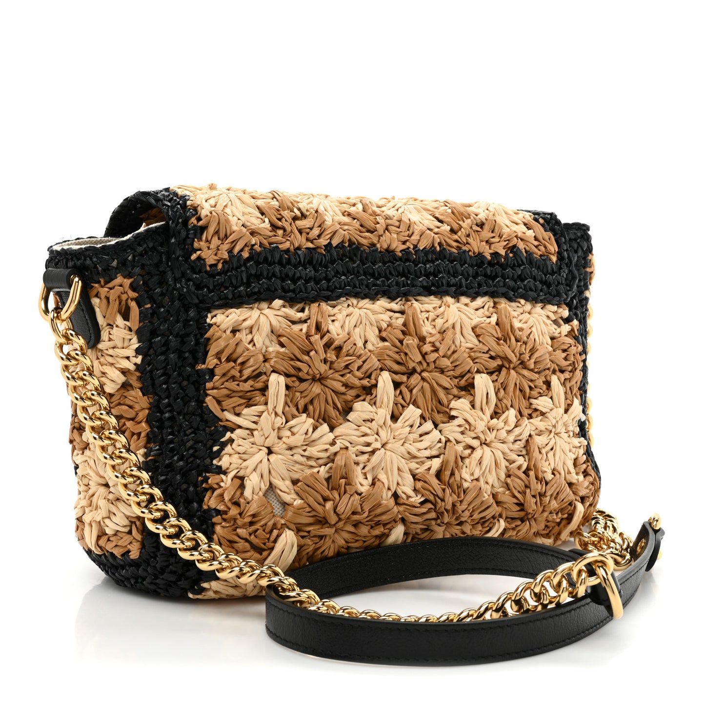 Raffia Azalea Calfskin Crochet Flower Small GG Marmont Shoulder Bag Natural Ecru Black