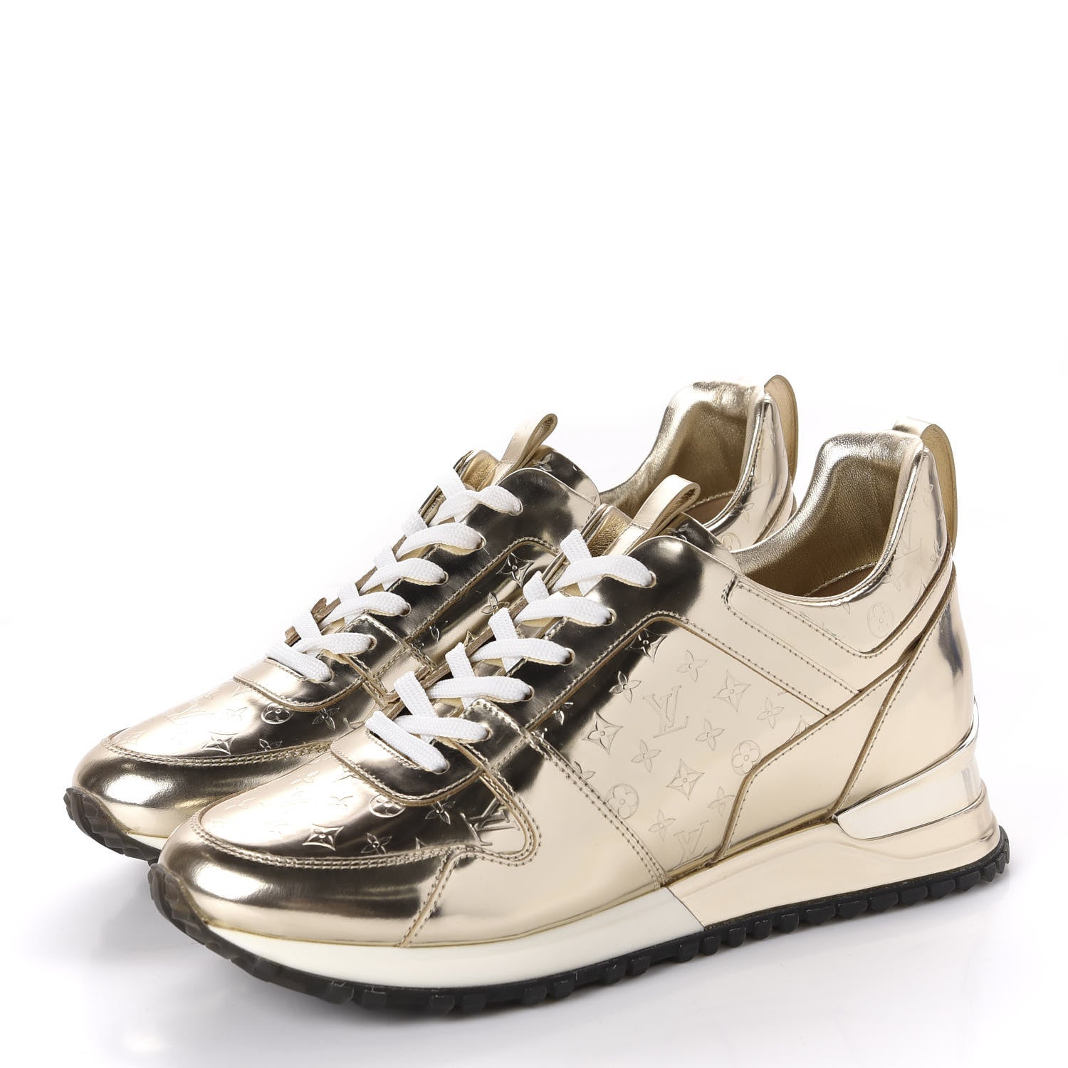 Louis Vuitton Metallic Patent Embossed Monogram Run Away Sneakers 37 Gold 3 of 10