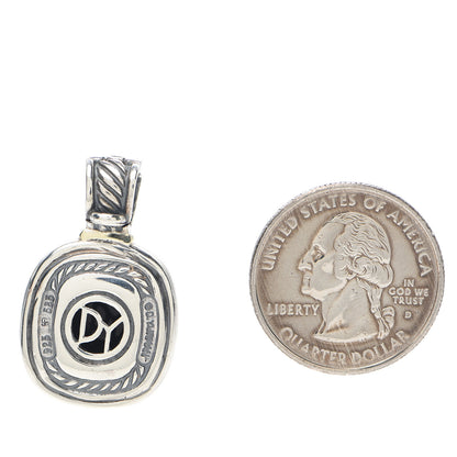 David Yurman Sterling Silver 14K Yellow Gold Black Onyx 10mm Albion Enhancer Pendant 2 of 3