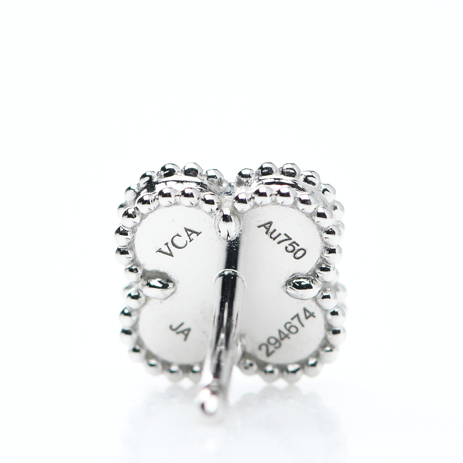 Van Cleef & Arpels 18K White Gold Mother of Pearl Sweet Alhambra Earrings 4 of 5