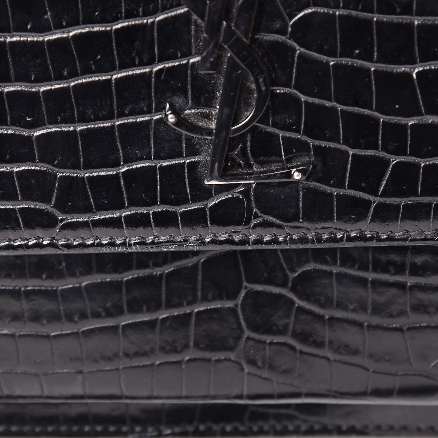 Saint Laurent Calfskin Crocodile Embossed Medium Monochrome Monogram Sunset Black 22 of 22