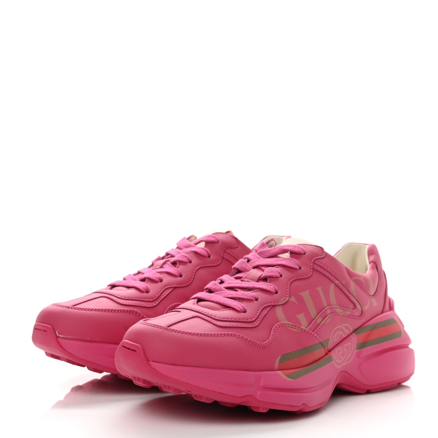 Gucci Calfskin Logo Womens Rhyton Sneakers 37.5 Box Pink 3 of 11