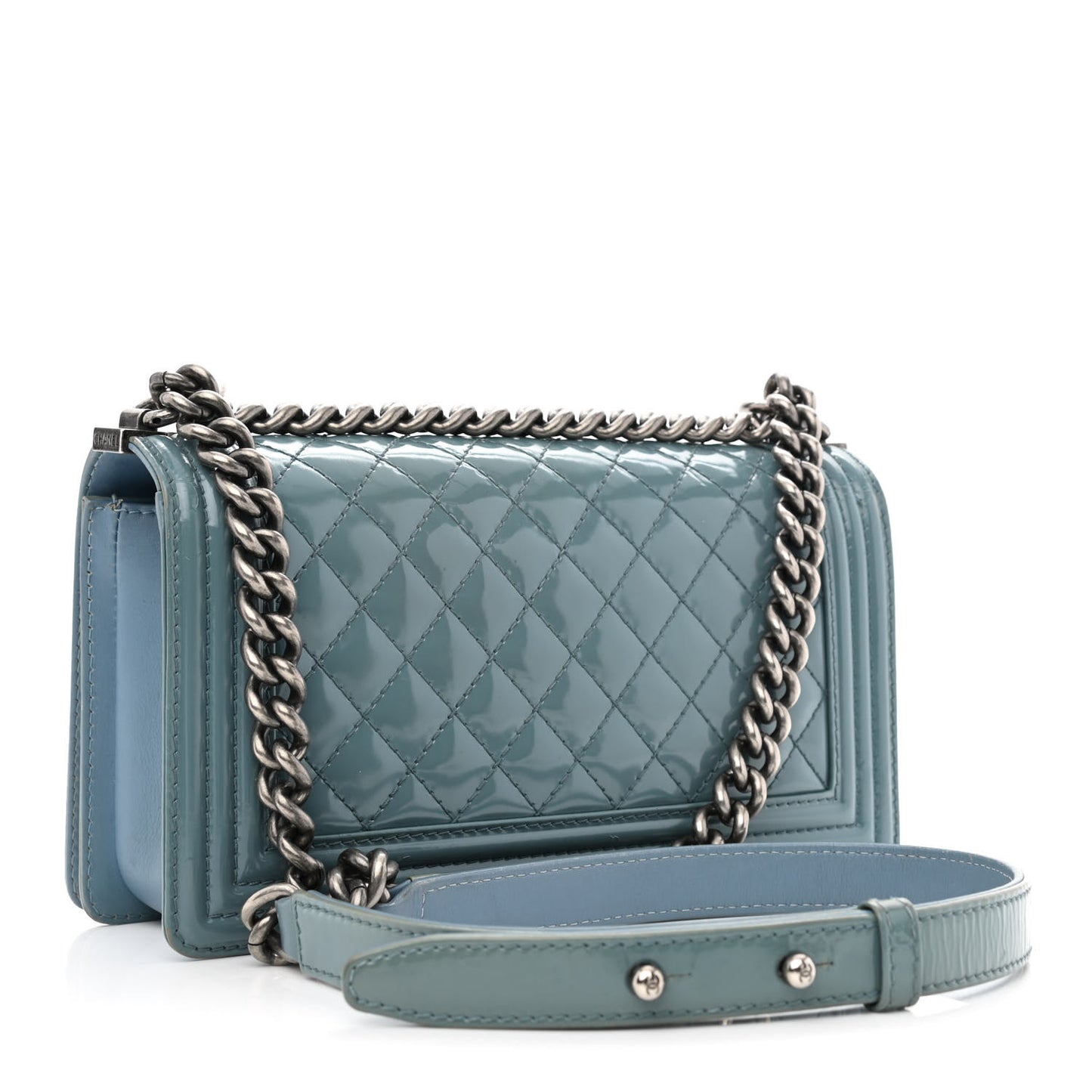 Patent Calfskin Medium Plexiglass Boy Flap Light Blue