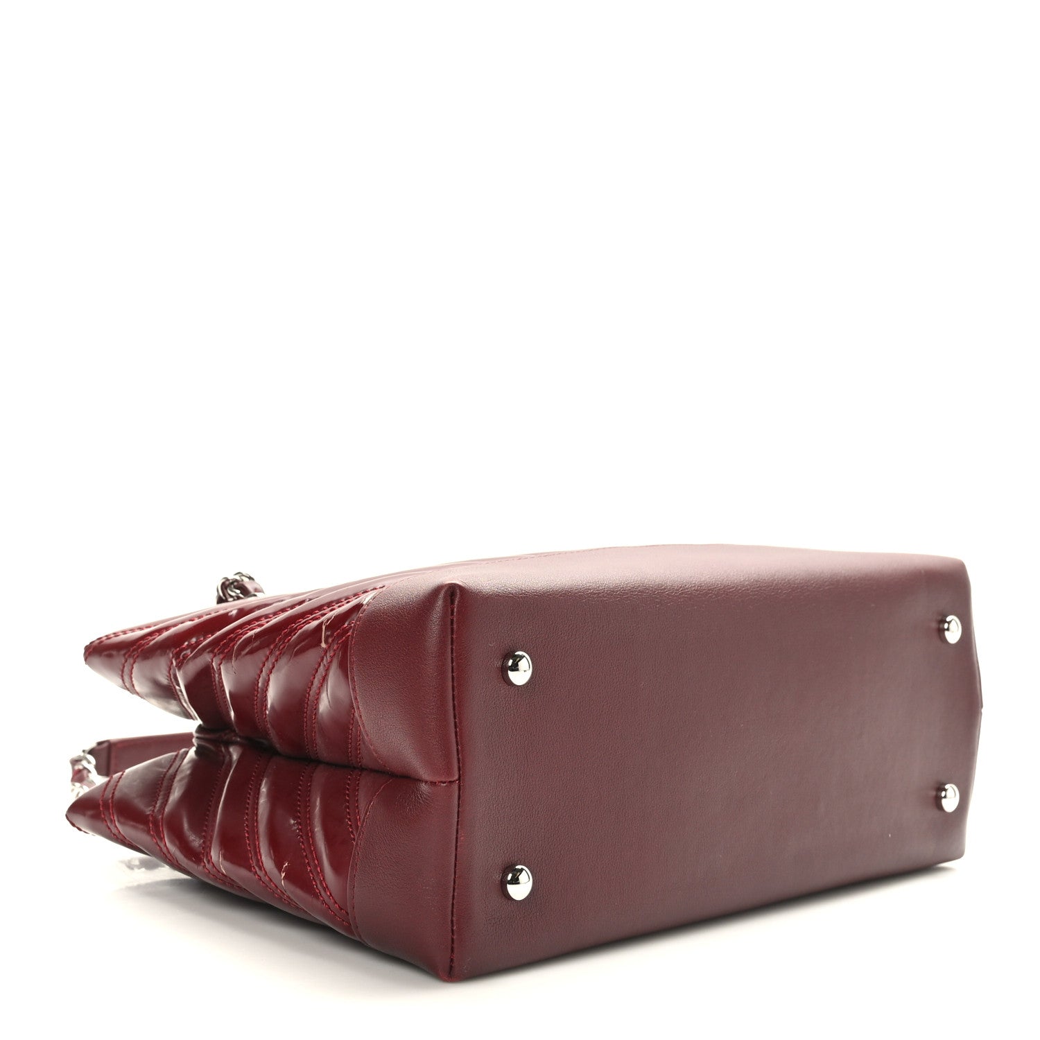 Chanel Patent Chevron Shopper Tote Burgundy 4 of 10