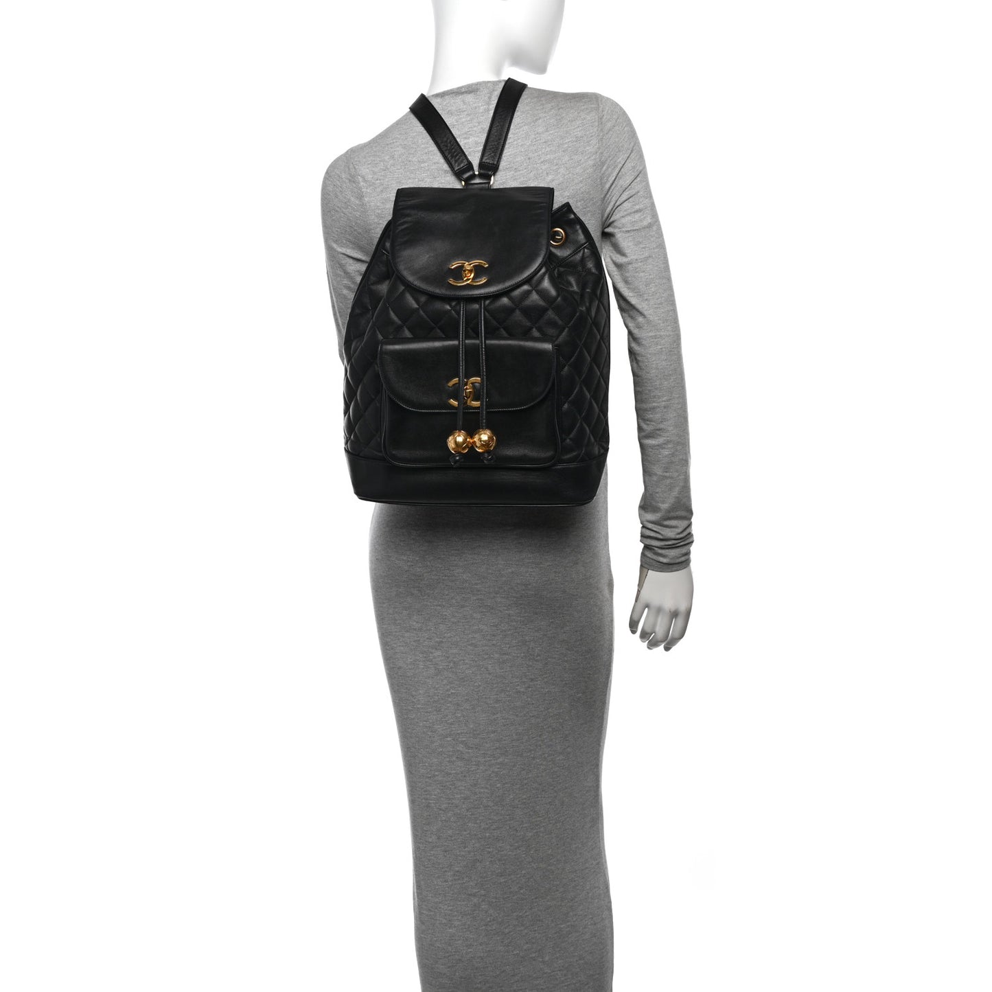 Lambskin Quilted Drawstring Backpack Black