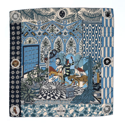 Hermes Cashmere Silk La Danse Des Amazones Shawl 140 Bleu Gris Vert 1 of 3