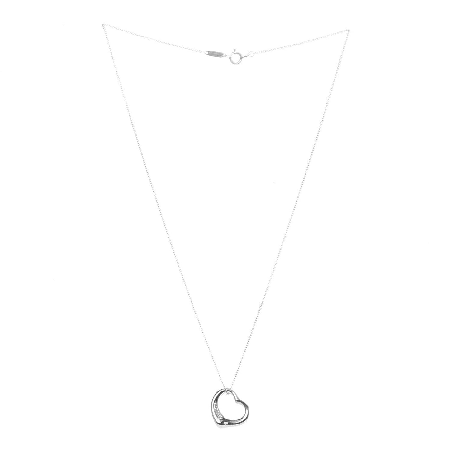 Sterling Silver Diamond 16mm Elsa Peretti Open Heart Pendant Necklace