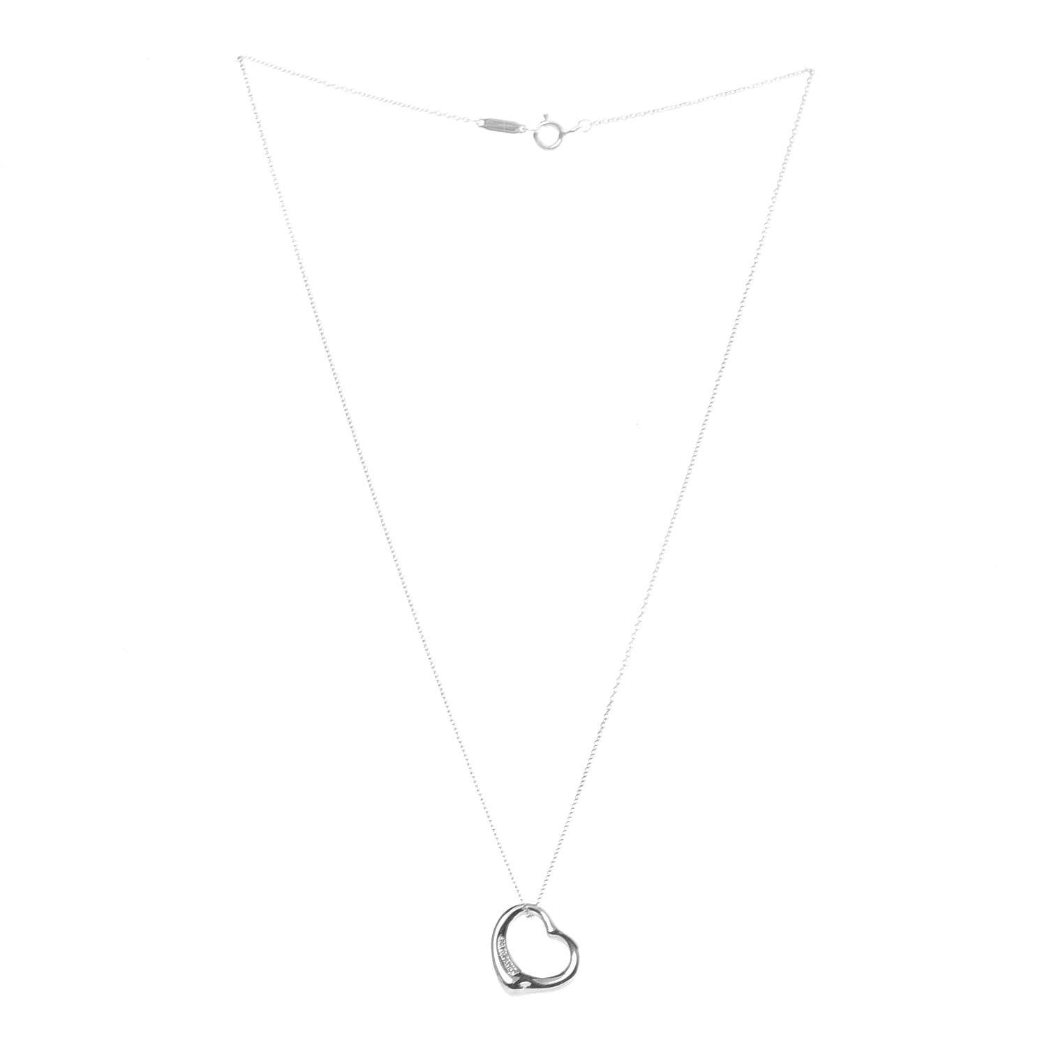 Tiffany Sterling Silver Diamond 16mm Elsa Peretti Open Heart Pendant Necklace 3 of 9
