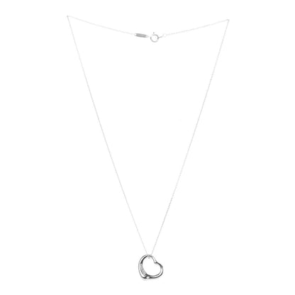 Tiffany Sterling Silver Diamond 16mm Elsa Peretti Open Heart Pendant Necklace 3 of 9
