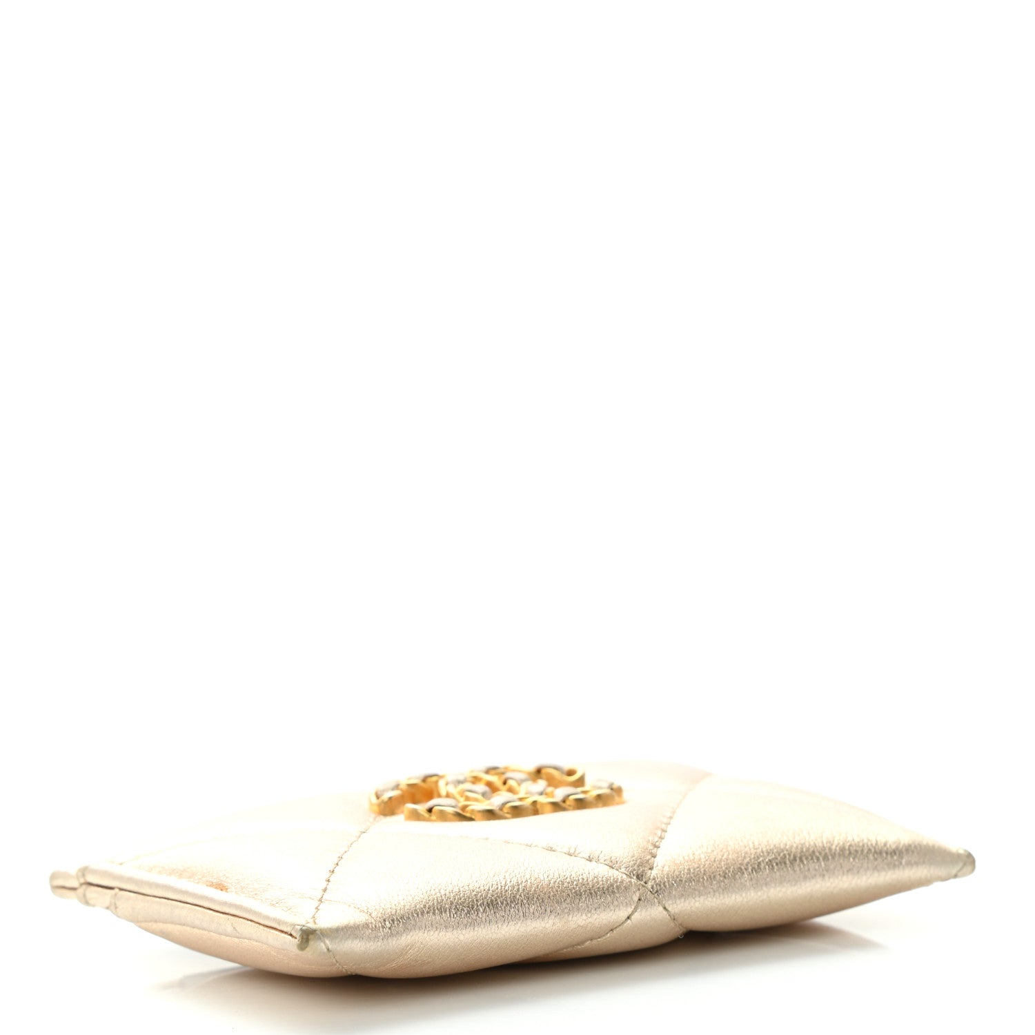 Chanel Metallic Lambskin Quilted Chanel 19 Card Holder Gold 3 of 10