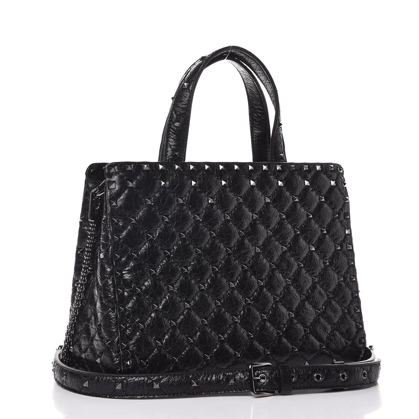 Craquele Nappa Rockstud Spike Tote Black