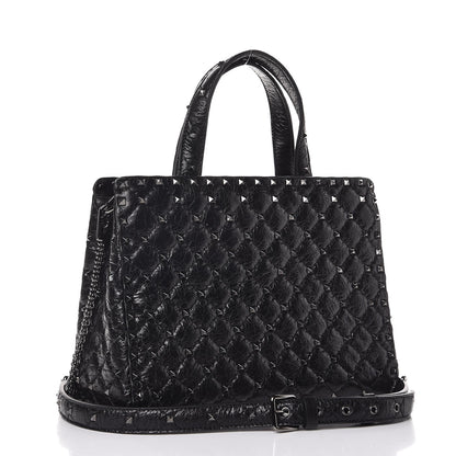 Valentino Garavani Craquele Nappa Rockstud Spike Tote Black 3 of 6