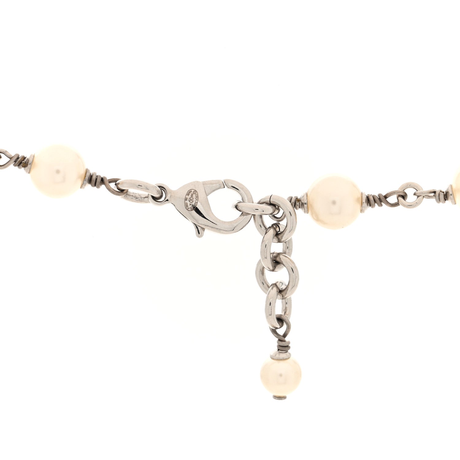 Chanel Crystal Pearl CC Long Necklace Silver 4 of 5