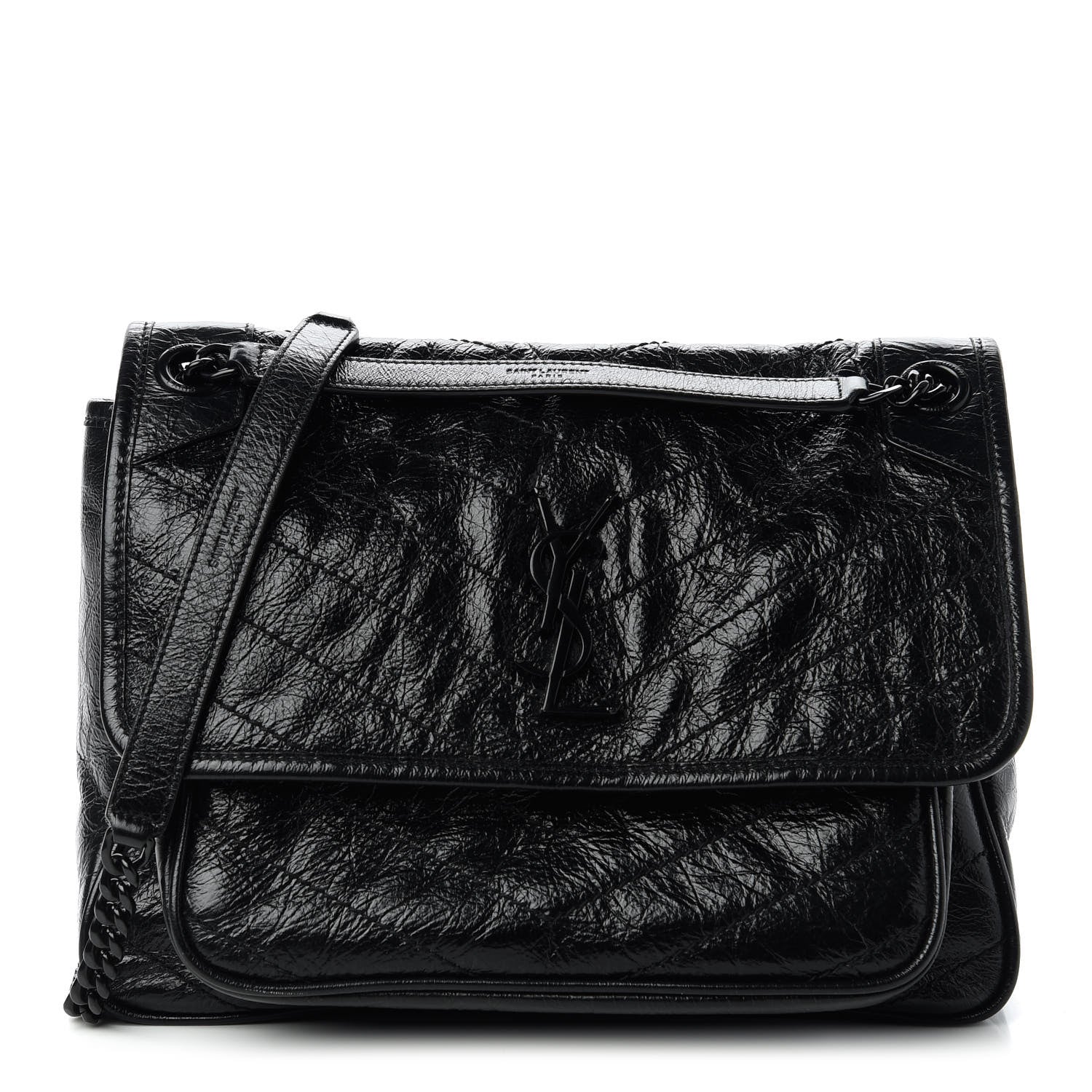 Saint Laurent Crinkled Calfskin Matelasse Monogram Medium Niki Chain Satchel Black 1 of 10