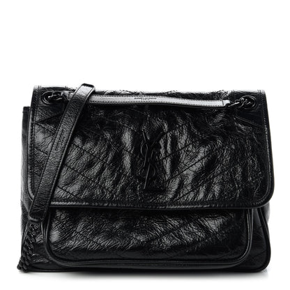 Saint Laurent Crinkled Calfskin Matelasse Monogram Medium Niki Chain Satchel Black 1 of 10