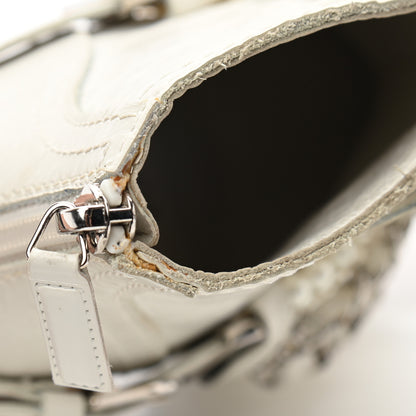 Chanel Crackled Calfskin Pearl Chain CC Short Boots 35 White 9 of 10
