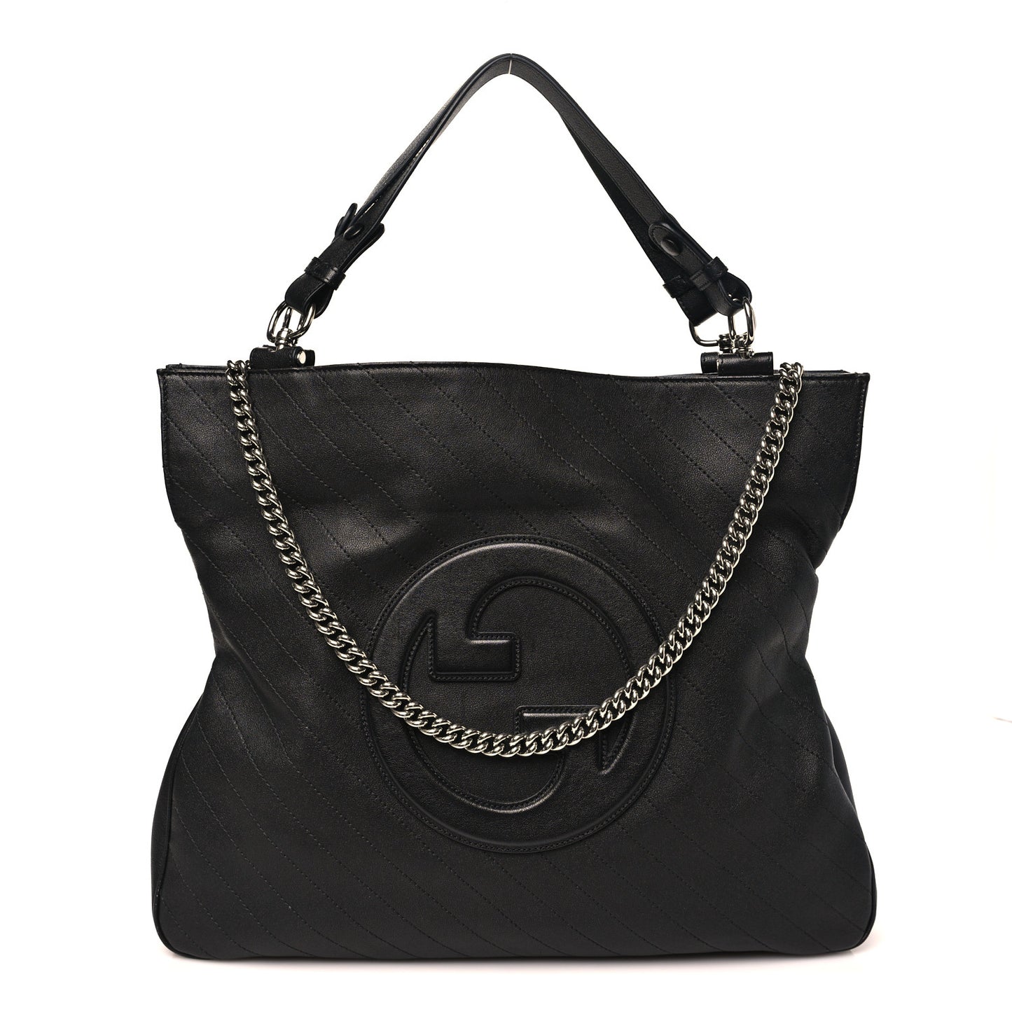 Sakai Be Green Calfskin Diagonal Stitched Medium Blondie Tote Black