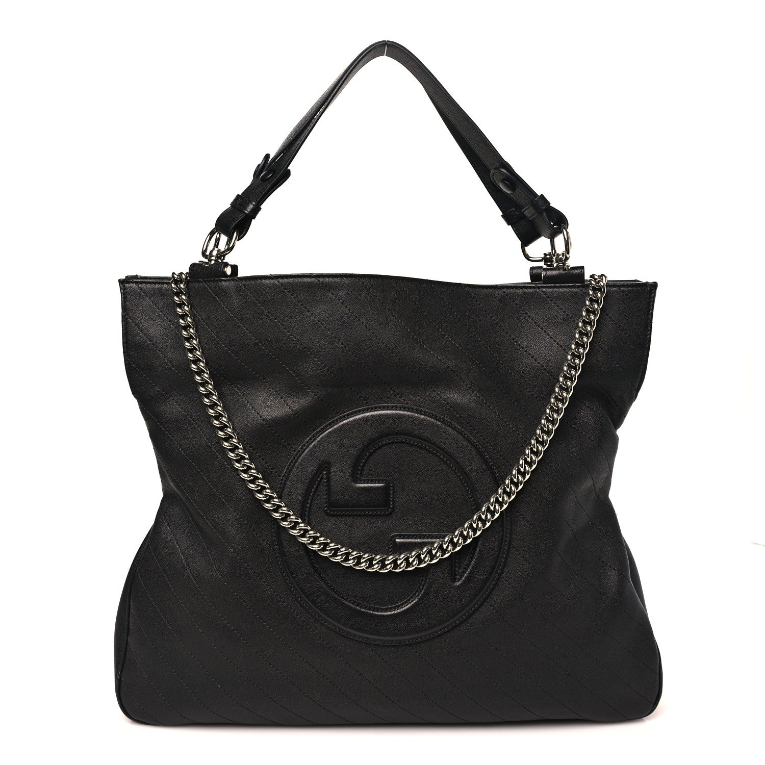 Gucci Sakai Be Green Calfskin Diagonal Stitched Medium Blondie Tote Black 1 of 11
