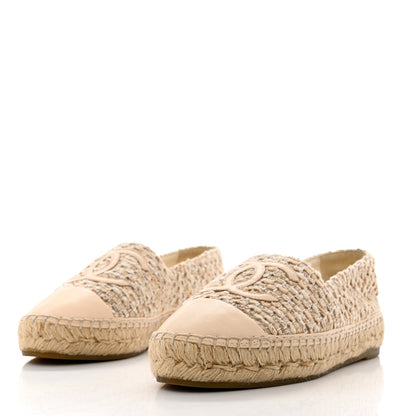 Chanel Tweed Lambskin CC Espadrilles 35 Beige 3 of 12