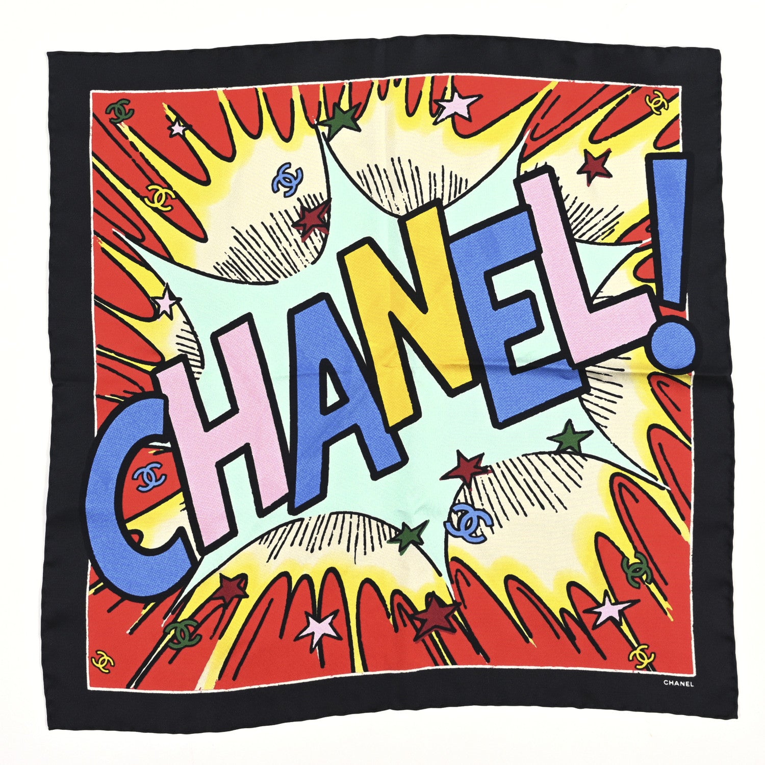 Chanel Silk CC Comics Bandana Red Black Multicolor Red Black