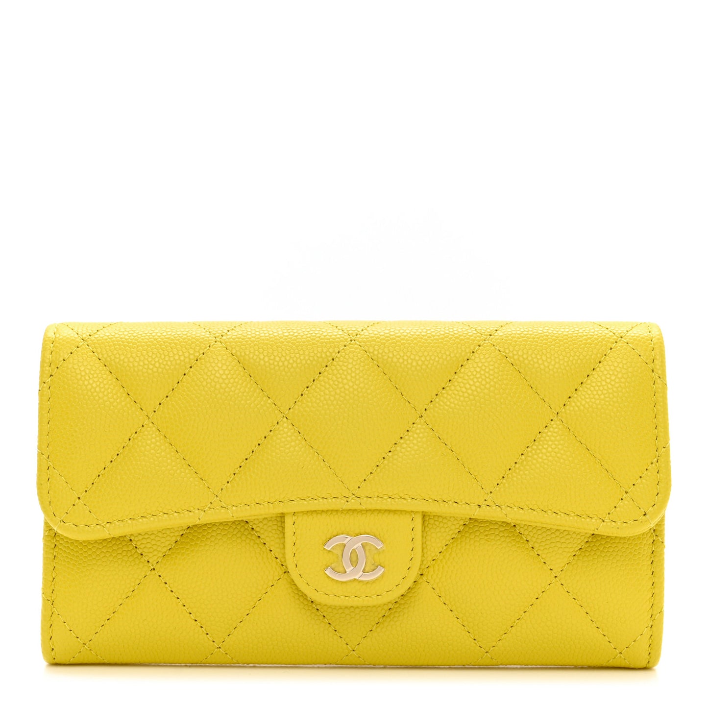 Caviar Quilted Flap Wallet Yellow