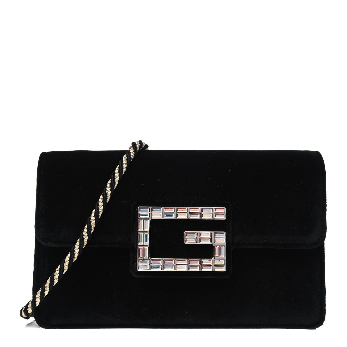Velvet Crystal Square G Shoulder Bag Black