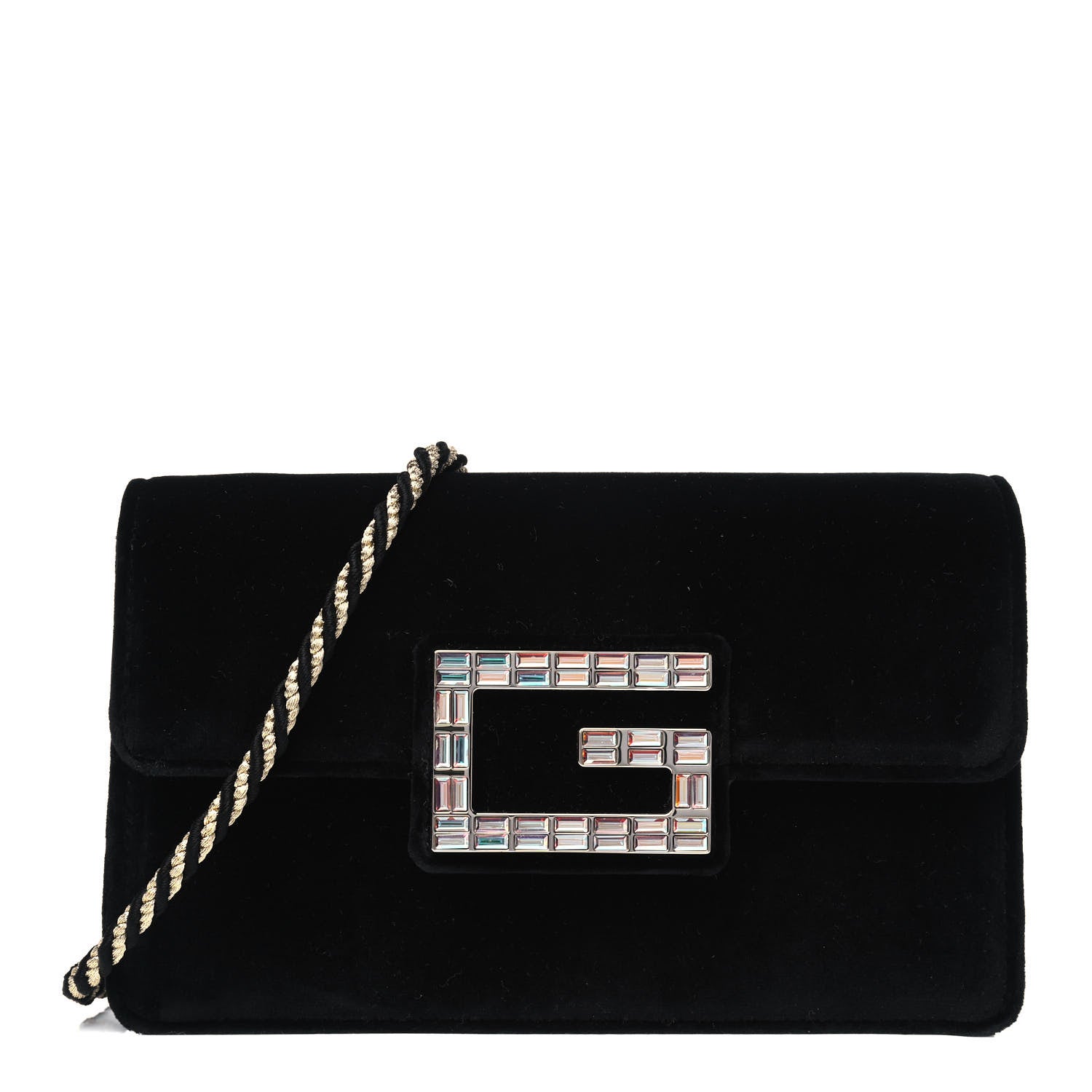 Gucci Velvet Crystal Square G Shoulder Bag Black 1 of 6