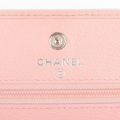 Chanel Goatskin Embossed Camellia Wallet On Chain WOC Light Pink 6 of 9