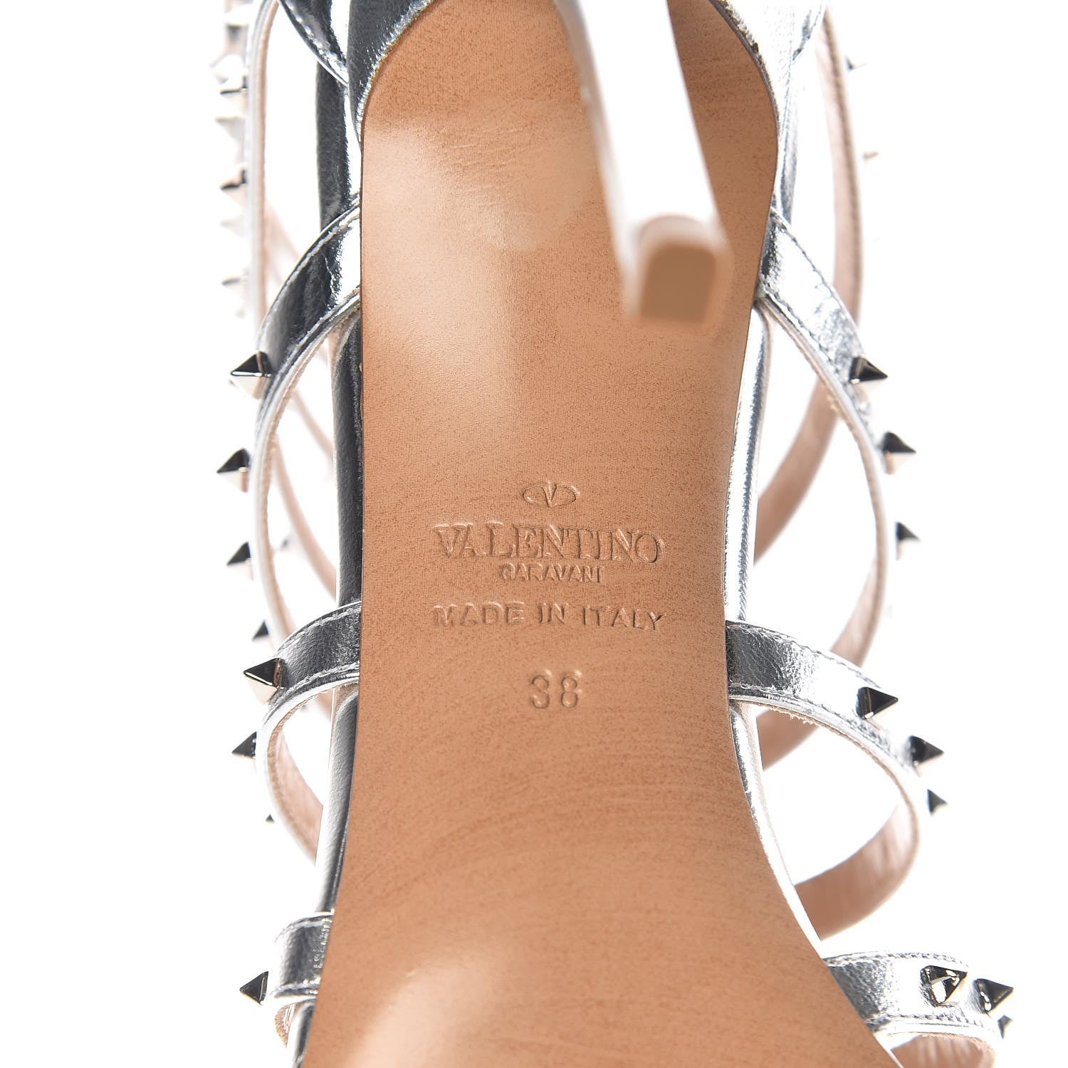 Valentino Garavani Metallic Nappa Lovestud Caged 105mm Sandals 38 Silver 6 of 8