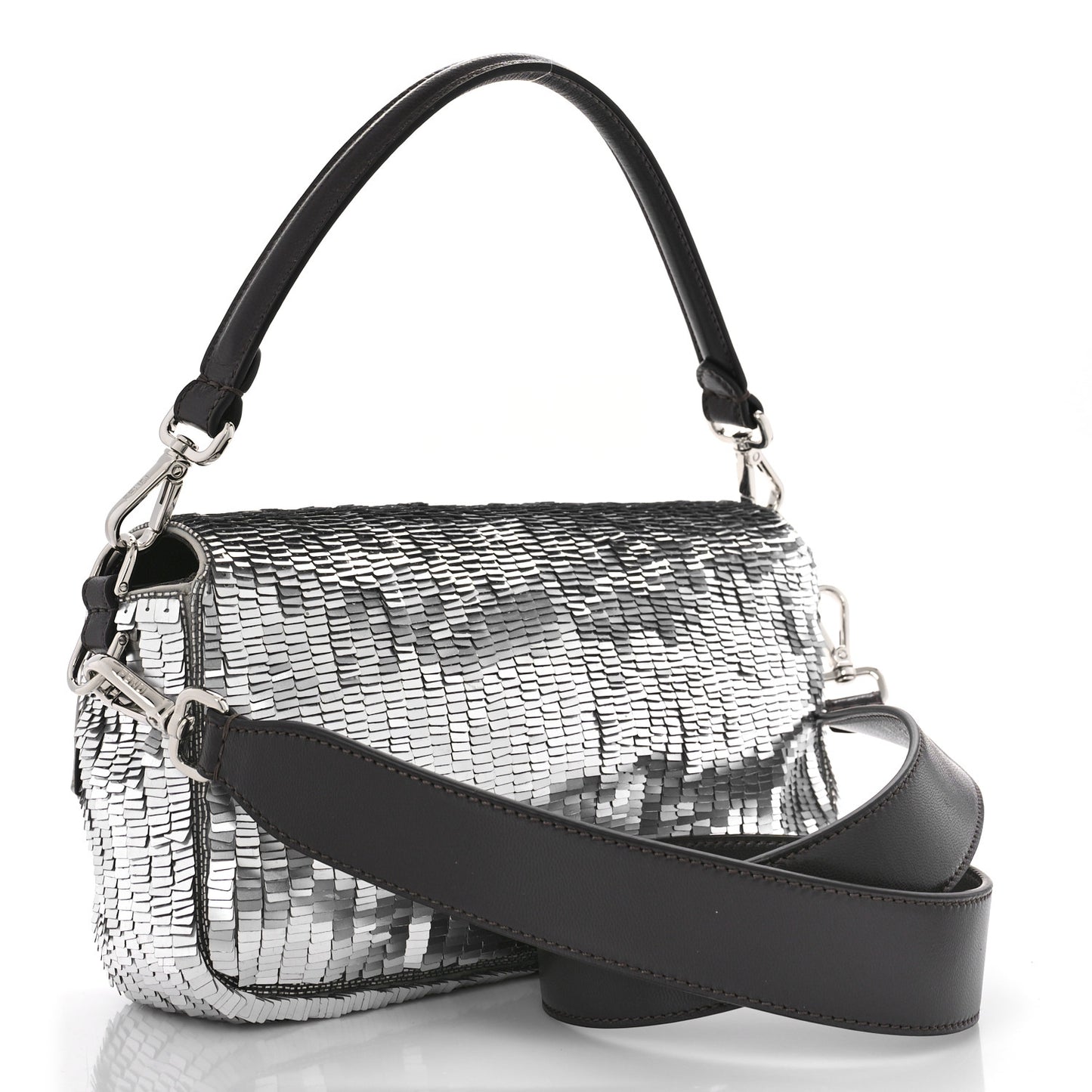 Sequin Paillettes Capretto Lucido Baguette Argento Moro