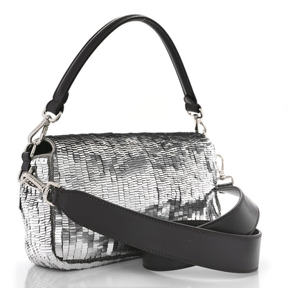 Fendi Sequin Paillettes Capretto Lucido Baguette Argento Moro 3 of 9
