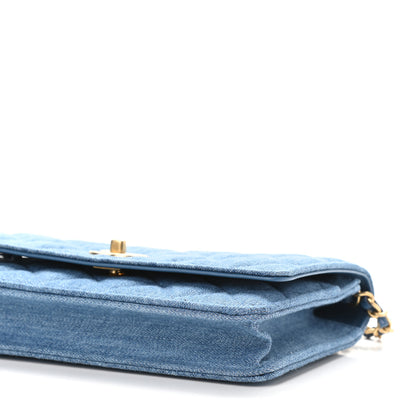Chanel Denim Quilted CC Pearl Crush Wallet On Chain WOC Blue 9 of 9