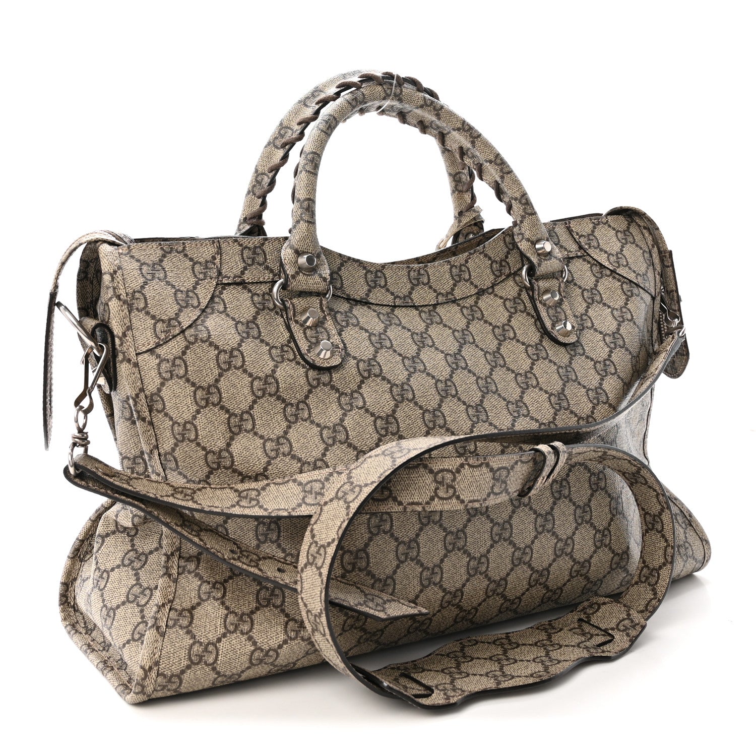 Balenciaga X GUCCI GG Supreme Monogram Neo Classic Silver Hardware City Beige Ebony 4 of 10