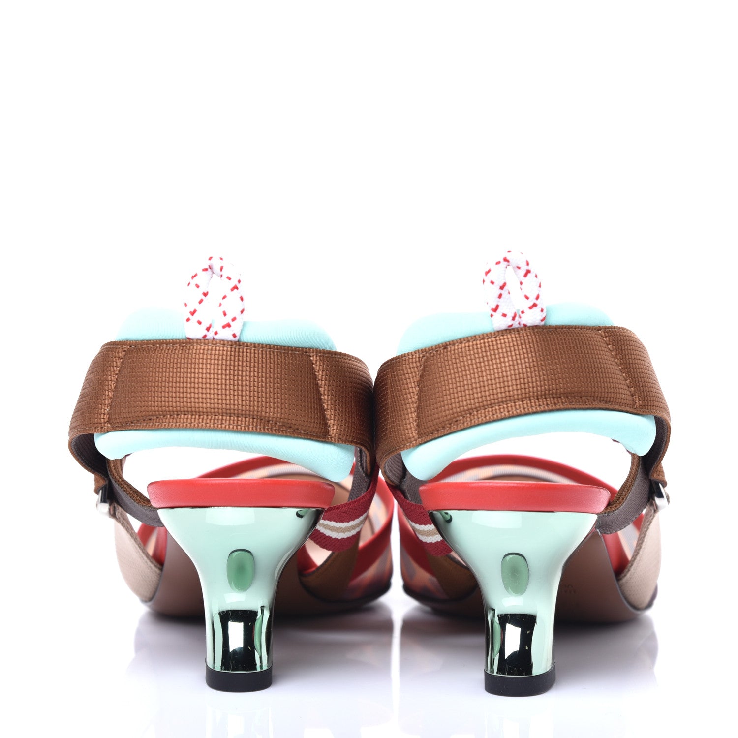 Fendi Technical Mesh FF Colibri 55mm Slingback Pumps 36 Tobacco Moro Cipria Papavero Camelia 7 of 10