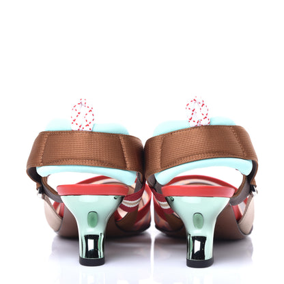 Fendi Technical Mesh FF Colibri 55mm Slingback Pumps 36 Tobacco Moro Cipria Papavero Camelia 7 of 10