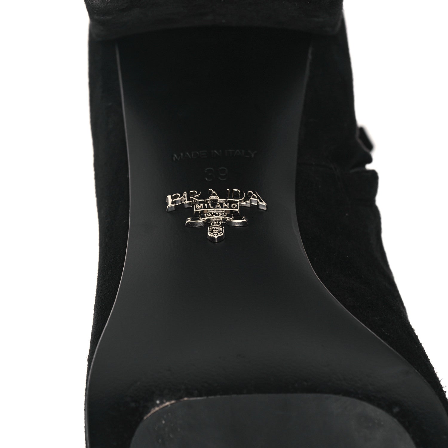Prada Velvet Metal Triangle Logo Zip 65mm Boots 39 Black 6 of 10