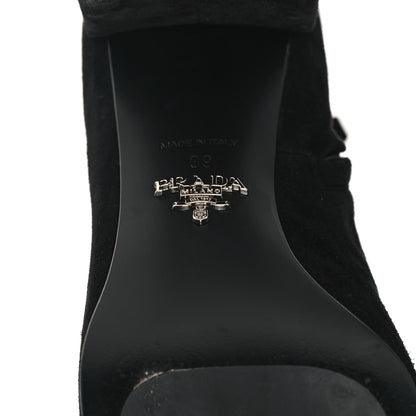 Prada Velvet Metal Triangle Logo Zip 65mm Boots 39 Black 6 of 10
