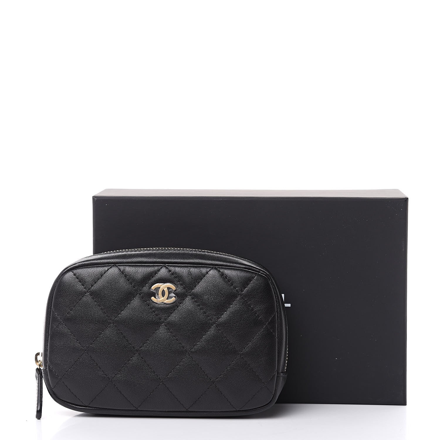Chanel Lambskin Quilted Small Curvy Pouch Cosmetic Case Black 8 of 8