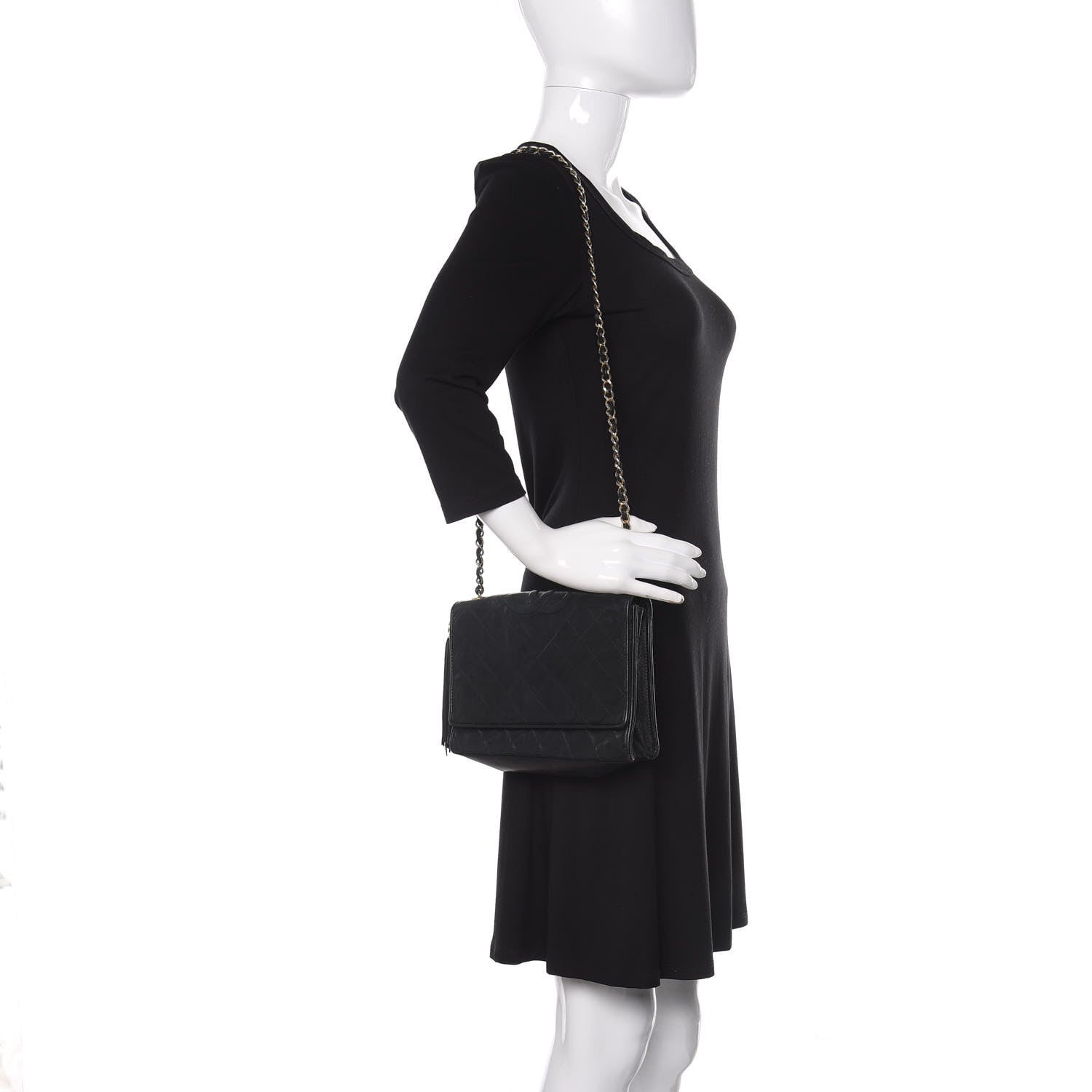 Chanel Lambskin Quilted CC Tassel Shoulder Flap Bag Black 2 of 11