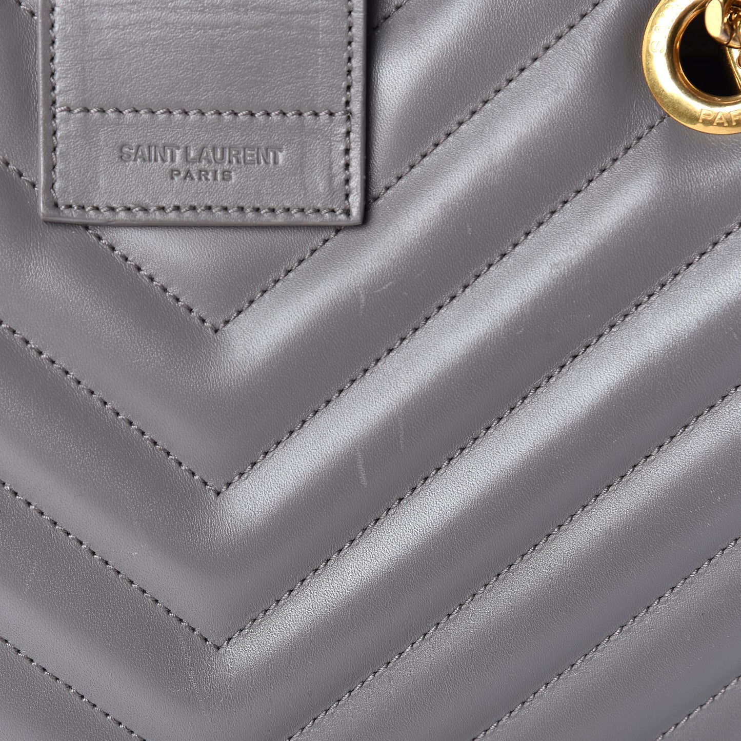 Smooth Calfskin Matelasse Chevron Monogram Shopping Bag Grey