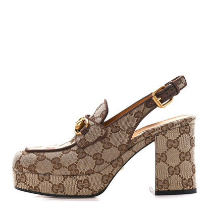 Gucci Monogram Goatskin Horsebit Clog Mules 36 Beige Ebony New Acero 1 of 9